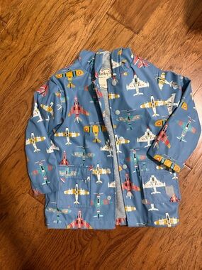 VGUC Hatley Blue Kids Plane-Print Rain Jacket Size 5